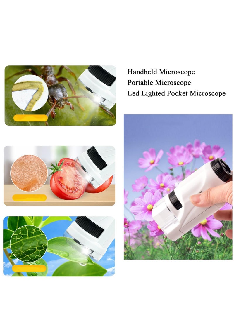 Excefore - Miniscope Kids, Pocket Microscope for Kids, Handheld Microscope, Portable Microscope, Led Lighted Pocket Microscope, for Children’s Learning, Scientific Experiment and Exploring The World (White) - Image 1