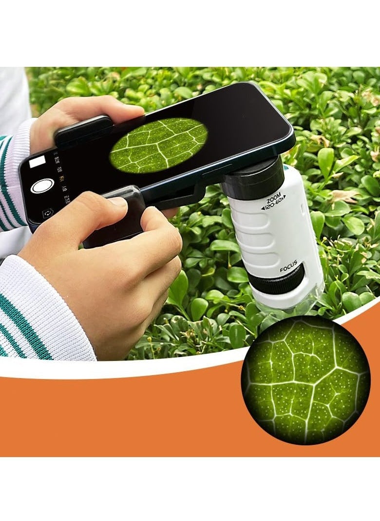 Excefore - Miniscope Kids, Pocket Microscope for Kids, Handheld Microscope, Portable Microscope, Led Lighted Pocket Microscope, for Children’s Learning, Scientific Experiment and Exploring The World (White) - Image 1