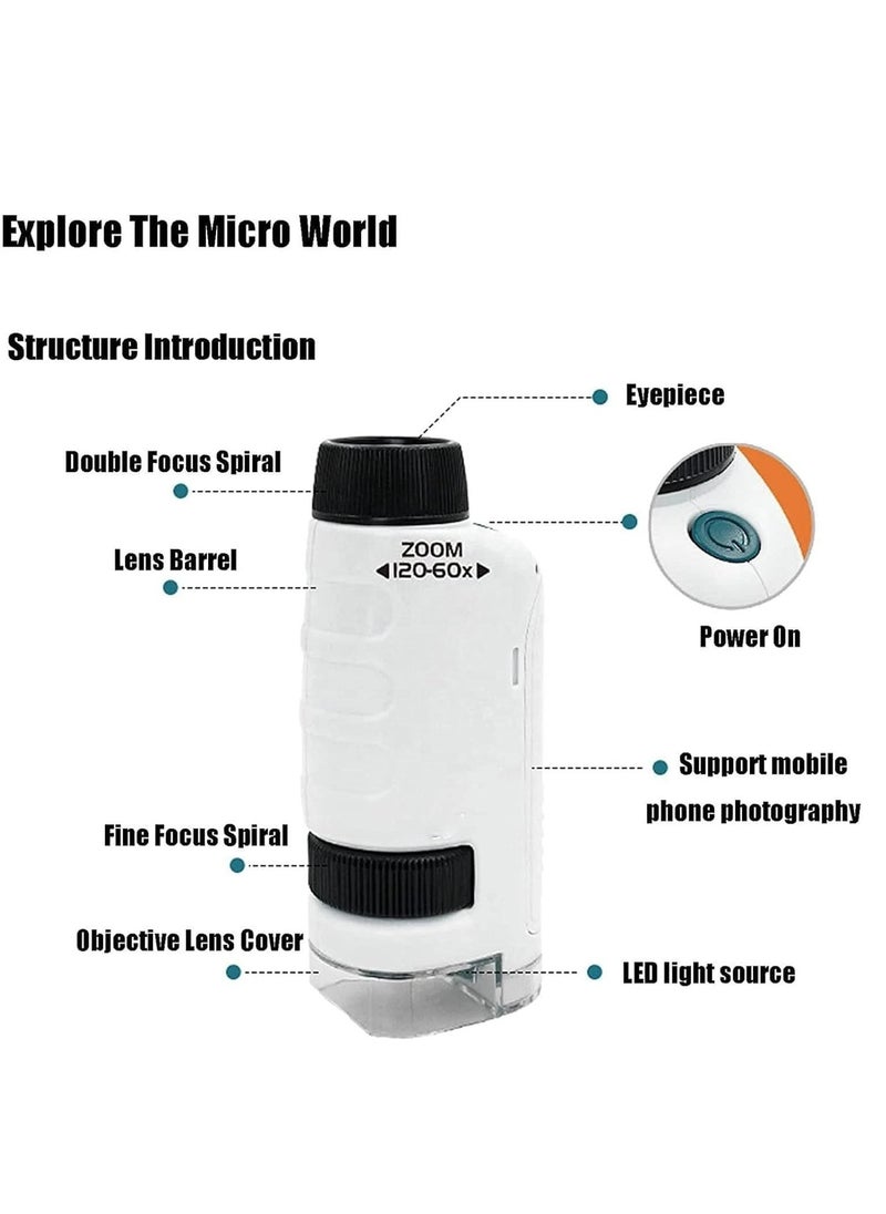 Excefore - Miniscope Kids, Pocket Microscope for Kids, Handheld Microscope, Portable Microscope, Led Lighted Pocket Microscope, for Children’s Learning, Scientific Experiment and Exploring The World (White) - Image 1