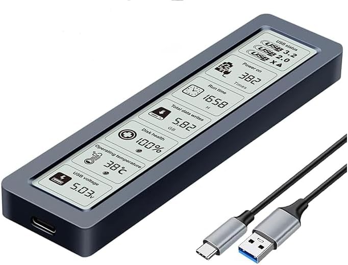 كاست ويف غلاف SSD M.2 NVMe ذكي مع شاشة LCD، حافظة SSD خارجية عالية السرعة USB 3.2 Gen 2 Type-C بسرعة 10 جيجابت في الثانية، يدوم مقاسات المفاتيح M-Key و B+M Key 2230/2242/2260/2280، حتى 4 تيرابايت، مع منع فقدان الكتابة - Image 1