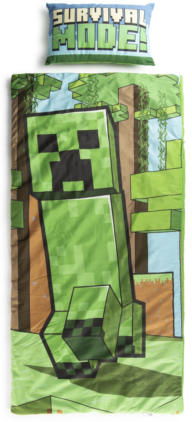 Jay Franco Kids Slumber Bag and Pillow - 54 x 27 Inch Comfy Indoor Sleeping Bag for School and Sleepovers  2 Piece Set  Green - Minecraft - Image 1