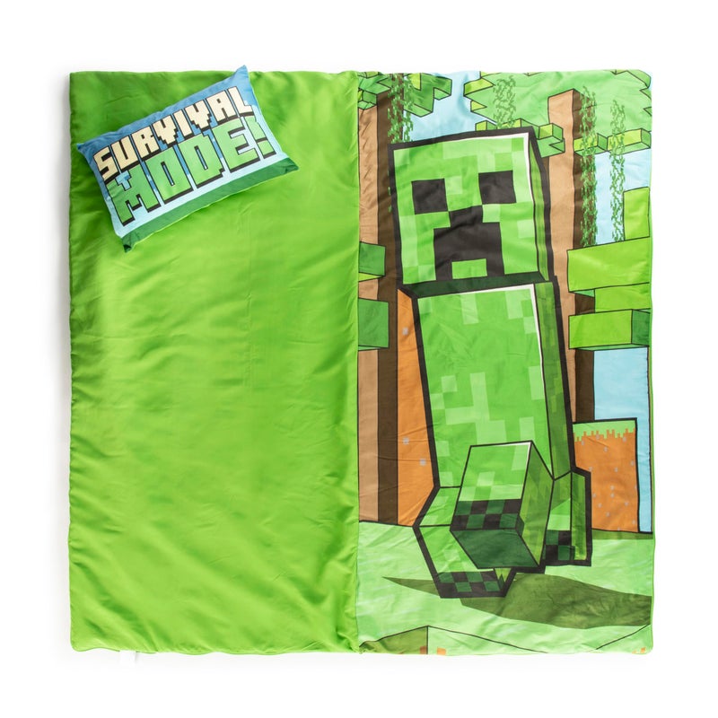 Jay Franco Kids Slumber Bag and Pillow - 54 x 27 Inch Comfy Indoor Sleeping Bag for School and Sleepovers  2 Piece Set  Green - Minecraft - Image 4