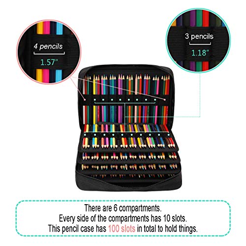 JAKAGO 304 Slots Colored Pencil Case Large Capacity Storage Bag for Artist Painter Multi-Functional Organizer for Colored Pencils/Gel Pens/Markers/Makeup Brushes(Black) - Image 2