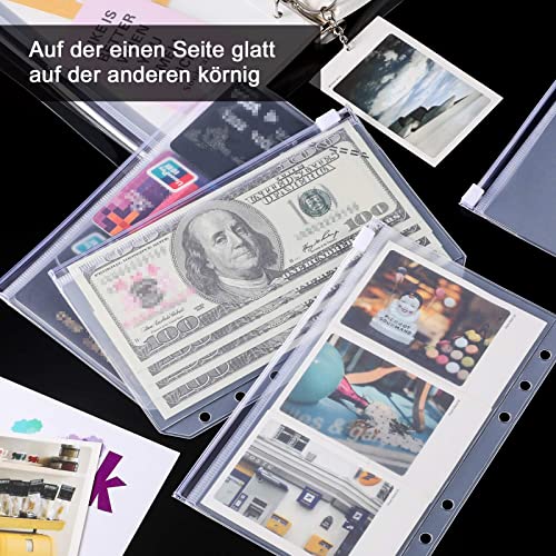 Yaomiao 15 Packs A6 Binder Pockets 6 Holes Budget Cash Envelopes Clear Zipper Folders Loose Leaf Bags Waterproof PVC Document Pouch Filing Bags Loose Leaf Bags for 6 Ring Binder - Image 4