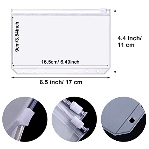 Yaomiao 15 Packs A6 Binder Pockets 6 Holes Budget Cash Envelopes Clear Zipper Folders Loose Leaf Bags Waterproof PVC Document Pouch Filing Bags Loose Leaf Bags for 6 Ring Binder - Image 2