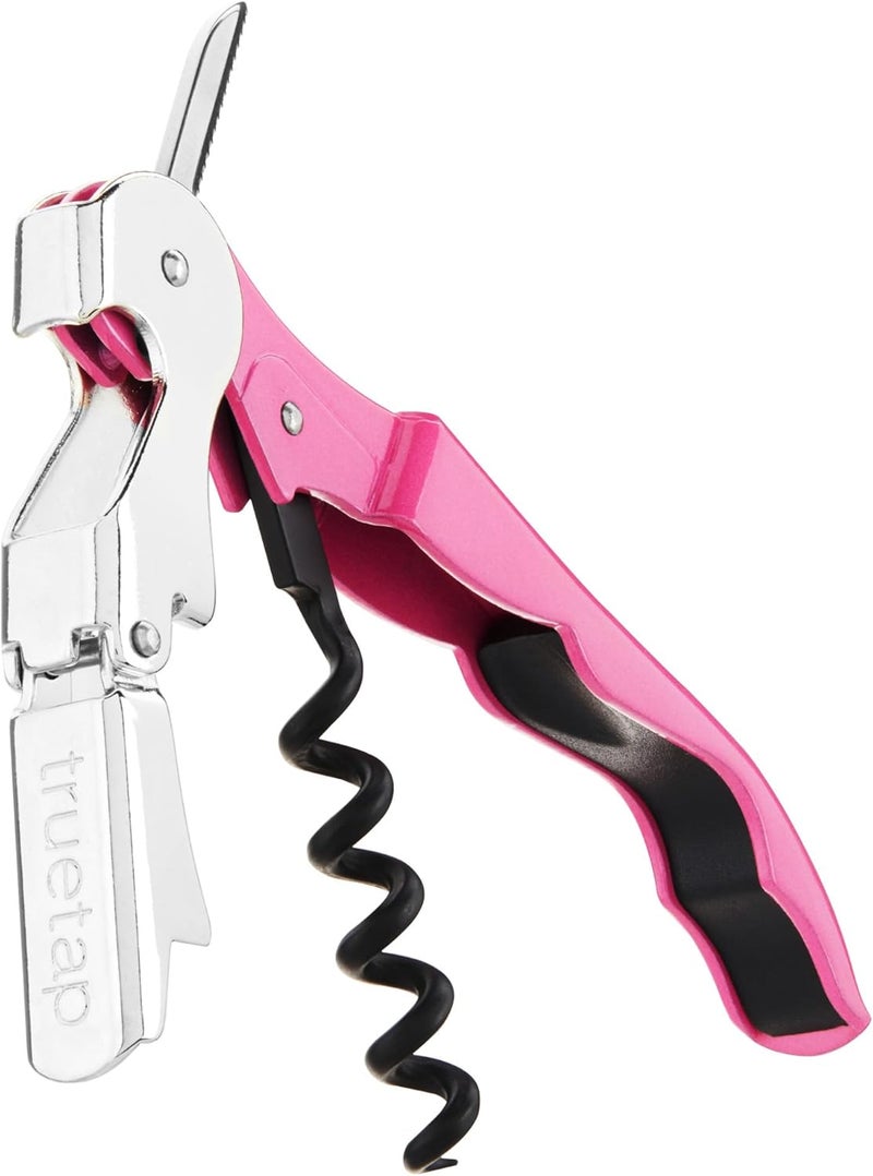 Truetap Double Hinged Waiter's Corkscrew Wine Opener, Stainless Steel Wine Bottle Opener with Built In Foil Cutter, Home Bar Tools, Bar Cart Accessories, Wedding Gifts, Set of 1, Pink - Image 1