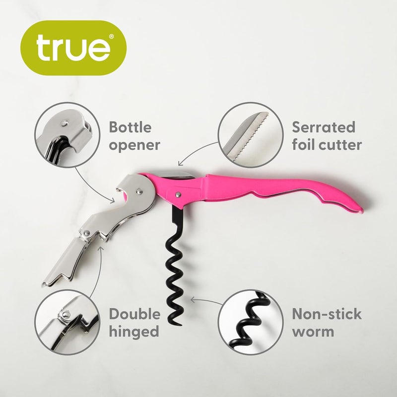 Truetap Double Hinged Waiter's Corkscrew Wine Opener, Stainless Steel Wine Bottle Opener with Built In Foil Cutter, Home Bar Tools, Bar Cart Accessories, Wedding Gifts, Set of 1, Pink - Image 2