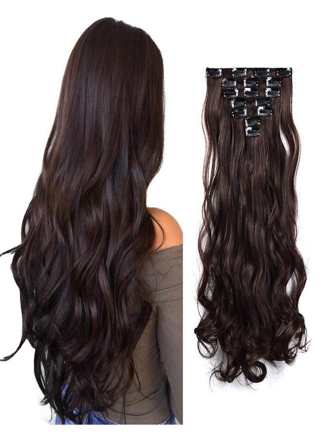 AASA 7Pcs Curly Wavy Synthetic Ladies Clip Hair Extension for Daily Use Dark Brown - Image 2