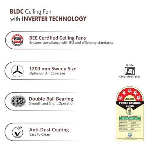 ACTIVA Gracia 1200mm BLDC Ceiling Fan | 28W | 3 Blade | 5 Star Energy Saving | High Speed | Silent | Remote | LED Light | Smoke Brown | Pack of 1 - Image 4