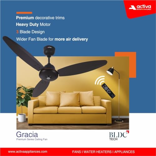 ACTIVA Gracia 1200mm BLDC Ceiling Fan | 28W | 3 Blade | 5 Star Energy Saving | High Speed | Silent | Remote | LED Light | Smoke Brown | Pack of 1 - Image 5