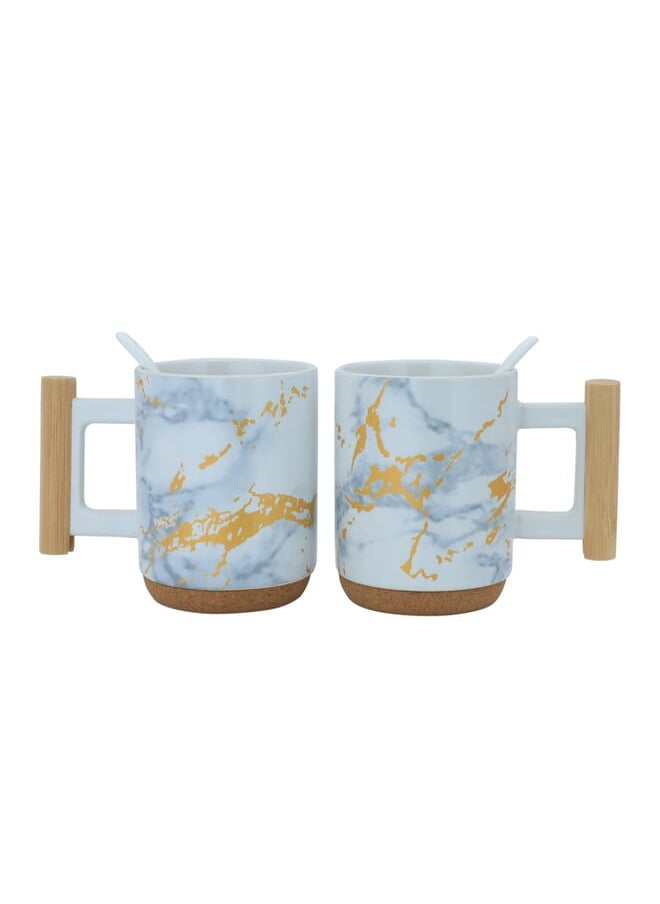 White Marble Mug Set With Wooden Handle 300 ML 