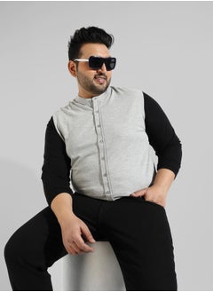 Instafab Plus Men's Grey Colourblocked Regular Fit Casual Shirt  - Image 1