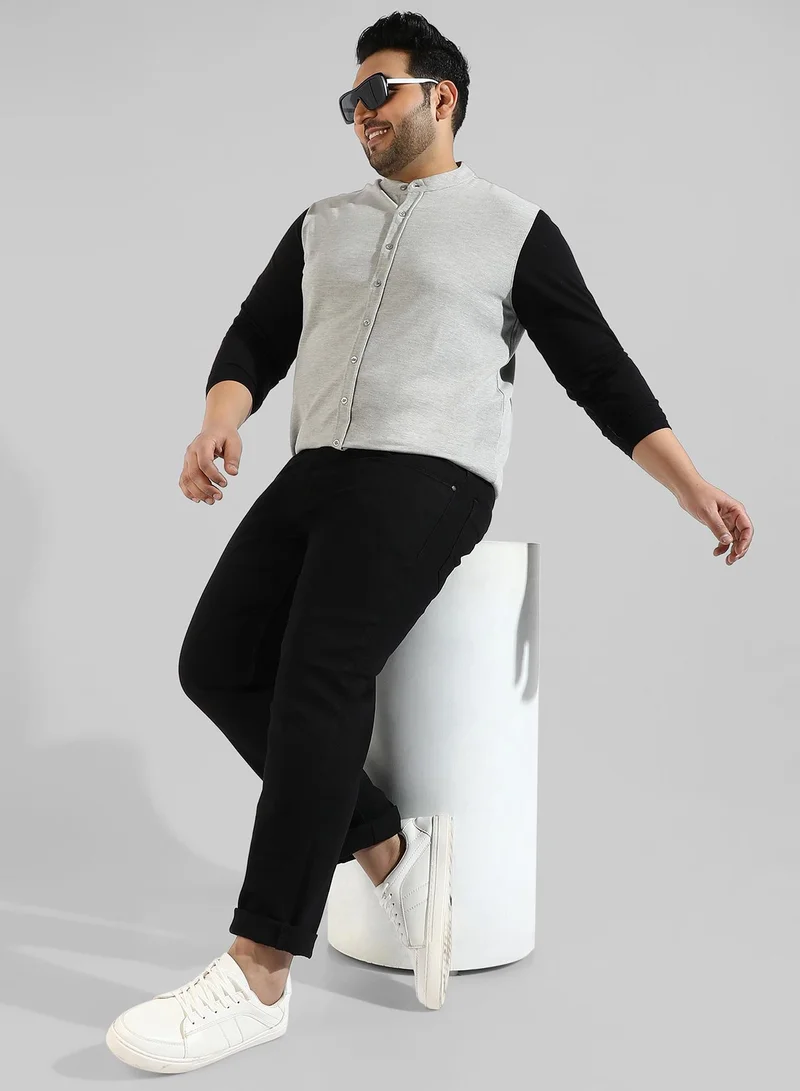 Instafab Plus Men's Grey Colourblocked Regular Fit Casual Shirt