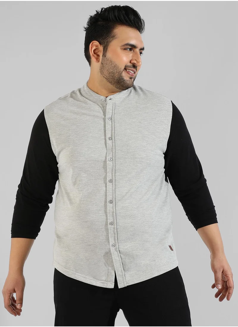 Instafab Plus Men's Grey Colourblocked Regular Fit Casual Shirt