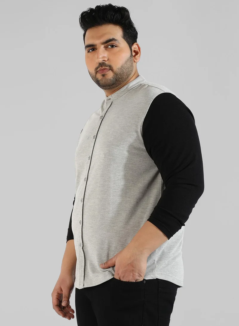 Instafab Plus Men's Grey Colourblocked Regular Fit Casual Shirt