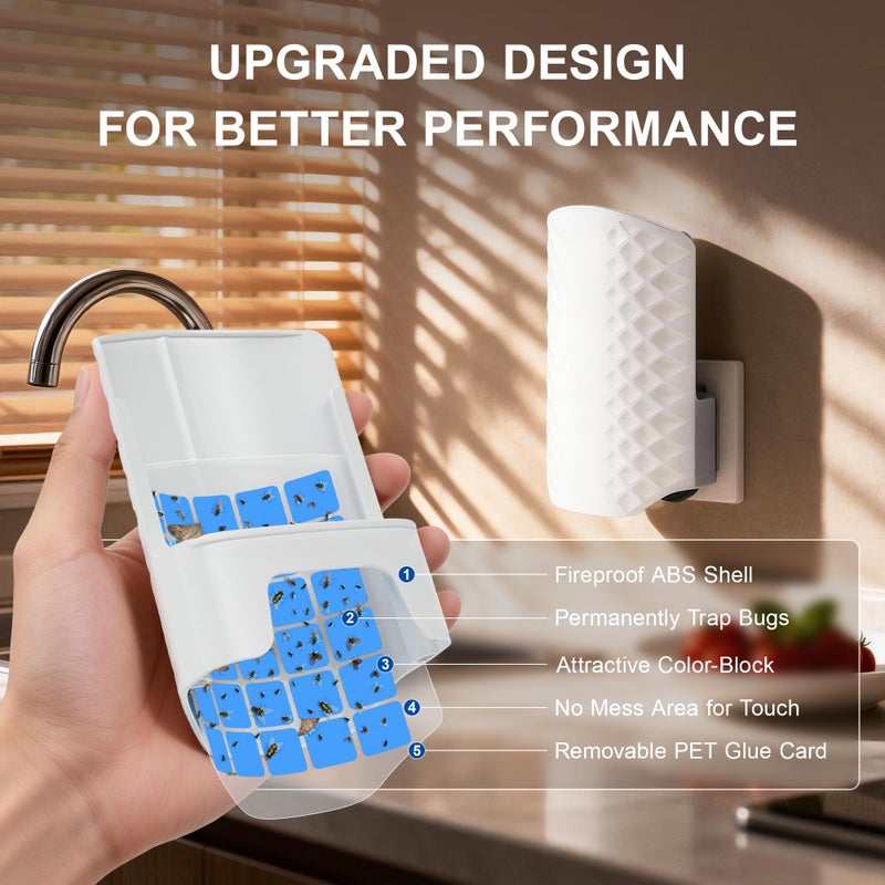 WowCatch Flying Insect Trap for Indoors, Plug-in Fly Trap Bug Catcher for Gnats, Fruit Flies & House Flies, Upgraded Blue UV Light Trap with Sticky Cards, Silent & Mess-Free, 1 Device + 5 Refill - Image 2