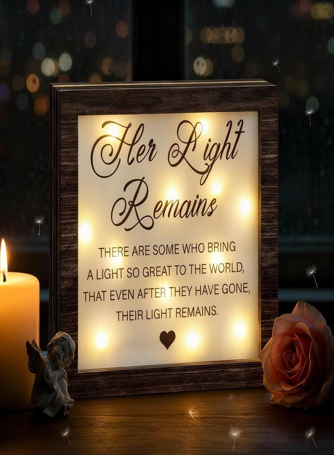 RattanView Sympathy Gifts for Loss of Loved One Her Light Remains Decor Memorial Bereavement LED Wooden Sign Desk Decor Remembrance Celebration of Life Condolence Gift for Loss Mom Grandma Friend - Image 1