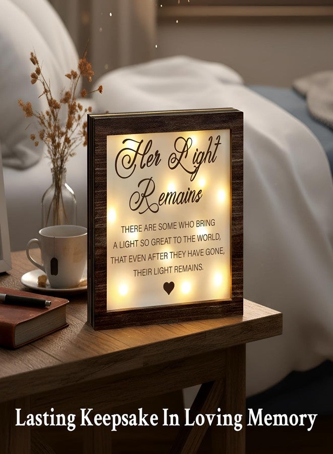 RattanView Sympathy Gifts for Loss of Loved One Her Light Remains Decor Memorial Bereavement LED Wooden Sign Desk Decor Remembrance Celebration of Life Condolence Gift for Loss Mom Grandma Friend - Image 2