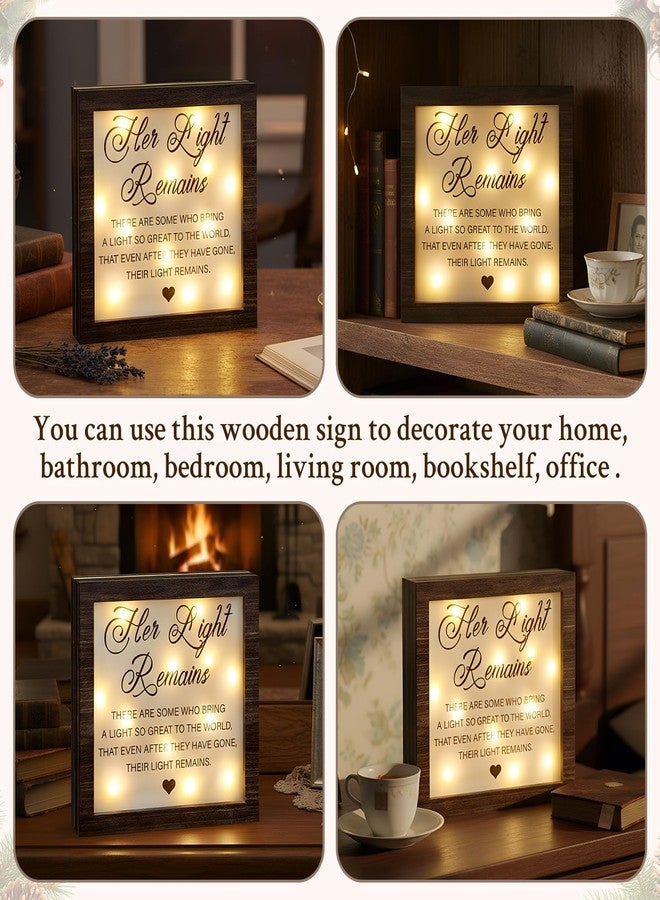 RattanView Sympathy Gifts for Loss of Loved One Her Light Remains Decor Memorial Bereavement LED Wooden Sign Desk Decor Remembrance Celebration of Life Condolence Gift for Loss Mom Grandma Friend - Image 5