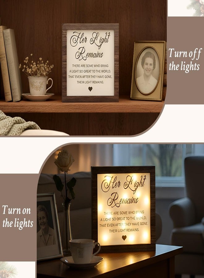 RattanView Sympathy Gifts for Loss of Loved One Her Light Remains Decor Memorial Bereavement LED Wooden Sign Desk Decor Remembrance Celebration of Life Condolence Gift for Loss Mom Grandma Friend - Image 4