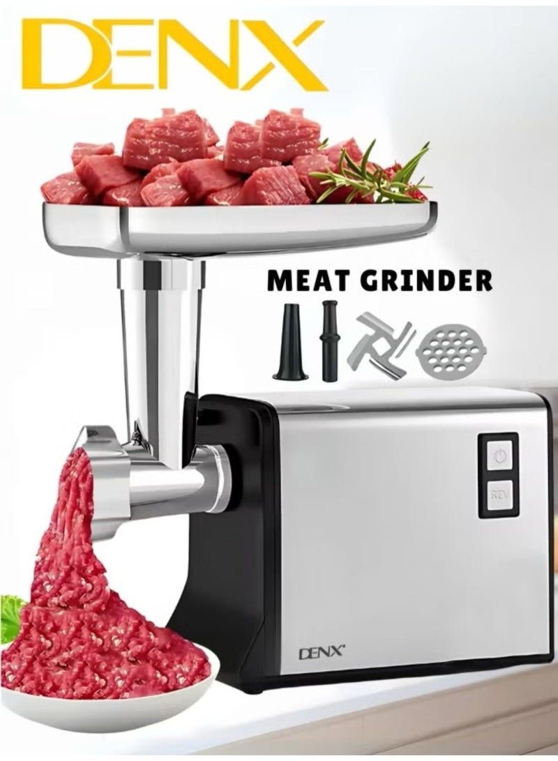 Denx Meat Grinder, Electric Meat Grinder with Stainless Steel Blade, 1200W, Silver - Image 2