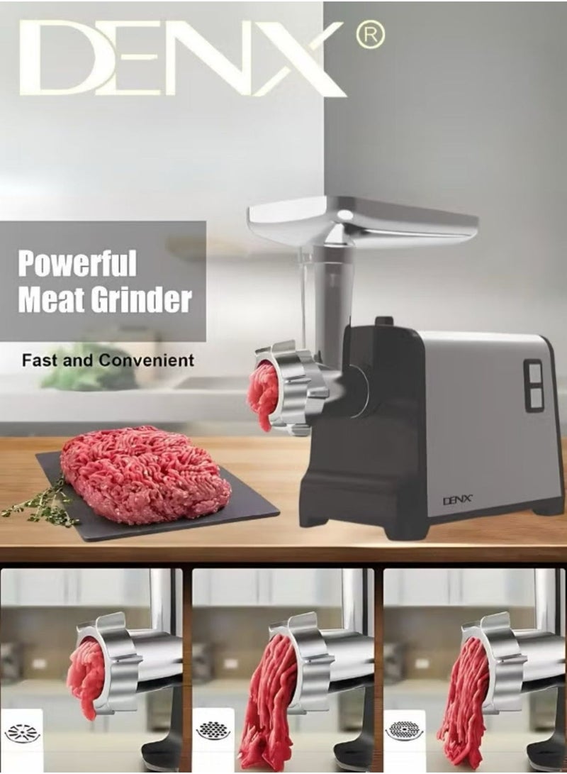 Denx Meat Grinder, Electric Meat Grinder with Stainless Steel Blade, 1200W, Silver - Image 1