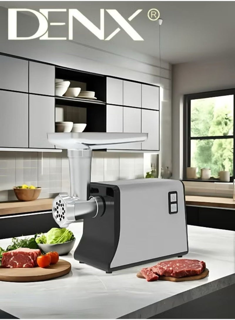 Denx Meat Grinder, Electric Meat Grinder with Stainless Steel Blade, 1200W, Silver - Image 4