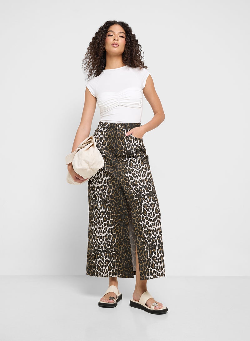 Ginger Denim Maxi Skirt In Leopard Print  - Image 2