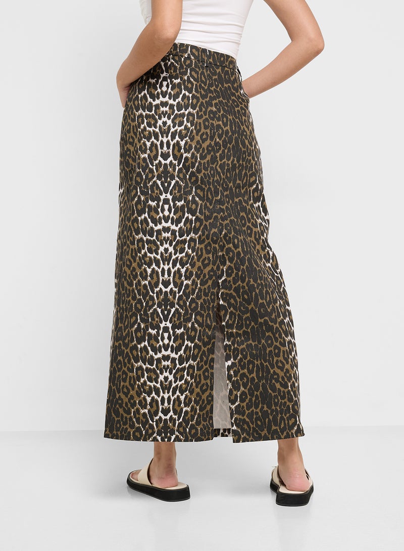 Ginger Denim Maxi Skirt In Leopard Print  - Image 3