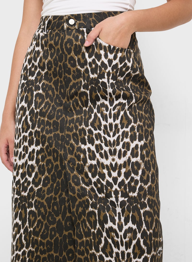 Ginger Denim Maxi Skirt In Leopard Print  - Image 4