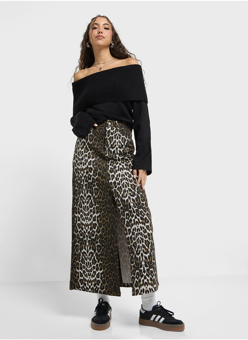 Ginger Denim Maxi Skirt In Leopard Print  - Image 1