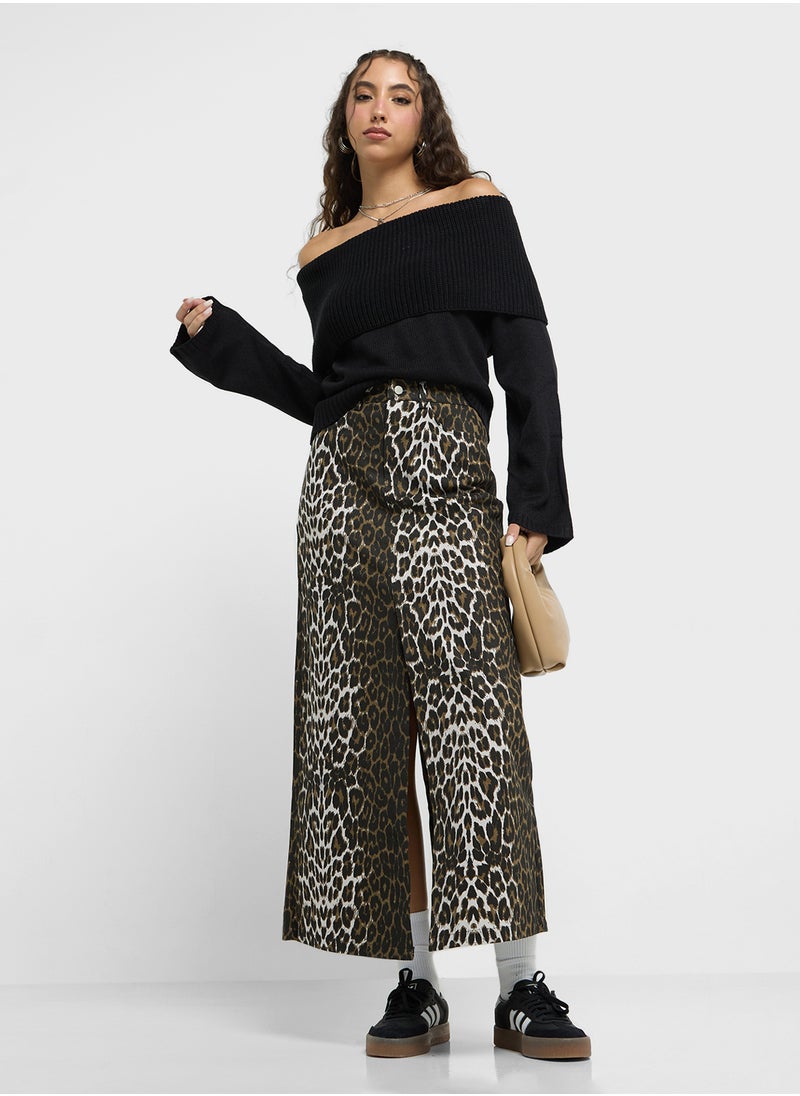 Ginger Denim Maxi Skirt In Leopard Print  - Image 4