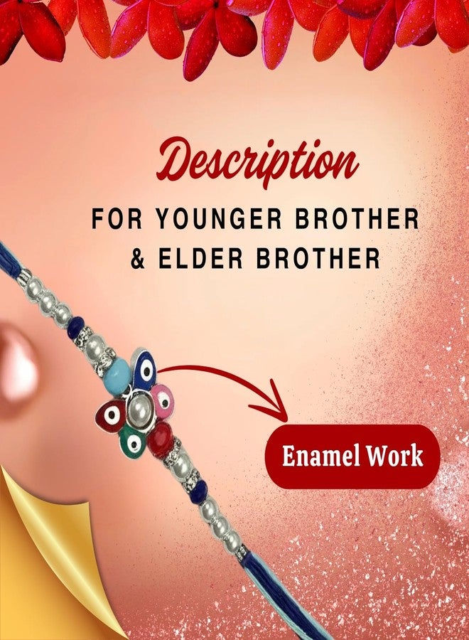 Sage Square Evil Eye Rakhi for Brother, Bhai with Roli Chawal | Raksha Bandhan | Designer Beads, Stones, Decorative Work | Stylish Handcrafted Rakhi Gifting for Sibling Festival Celebration (Type 3) - Image 4