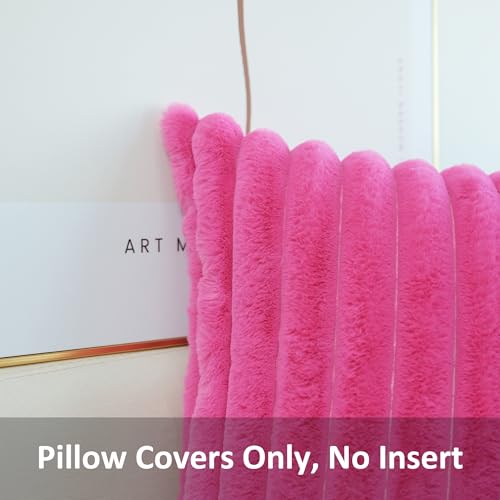 JOJUSIS Pack of 2 Faux Fur Plush Decorative Throw Pillow Covers Couch Cushion Case Soft Pillowcases Hot Pink 18 x 18Inch - Image 3