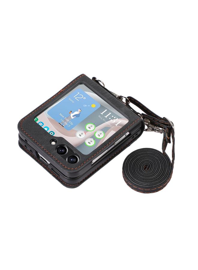 اس-توب جراب لهاتف Samsung Galaxy Z Flip5، جراب هاتف جلدي قلاب أفقي مع حبل طويل - Image 4