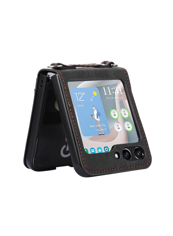 اس-توب جراب لهاتف Samsung Galaxy Z Flip5، جراب هاتف جلدي قلاب أفقي مع حبل طويل - Image 3