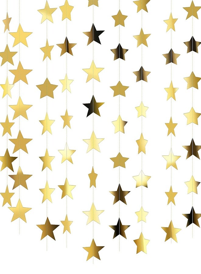 زينة ورقية على شكل نجمة عاكسة بطول 26 قدمًا، لافتة نجمة لامعة معلقة، لافتة لامعة، لحفلات أعياد الميلاد والعطلات والذكرى السنوية للزفاف (ذهبي) - Image 1