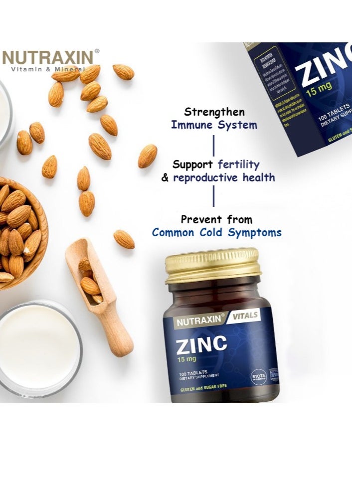 NUTRAXIN Nutraxin Zinc Sulphate for Immunity Boosting 15Mg 100 Vegan Tablets  - Image 2