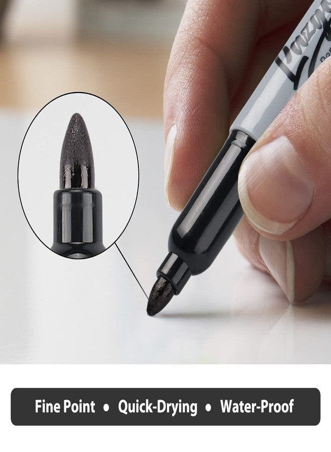 LAZGOL Permanent Markers Bulk, 32 Pack Black Permanent Marker Set, Fine Tip, Waterproof Markers, Premium Smear Proof Pens, Waterproof, Quick Drying, Office Supplies for School, Office, Home - Image 3