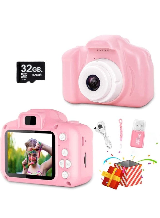 Yakiter Kids Camera Gifts for 3-8 Year Old Boys Girls,Mini Rechargeable Child Digital Camera Shockproof Video Camcorder Gifts for,8MP HD Video 2 Inch Screenfor Outdoor Play(32GB TF card and Card Readers),Pink - Image 1