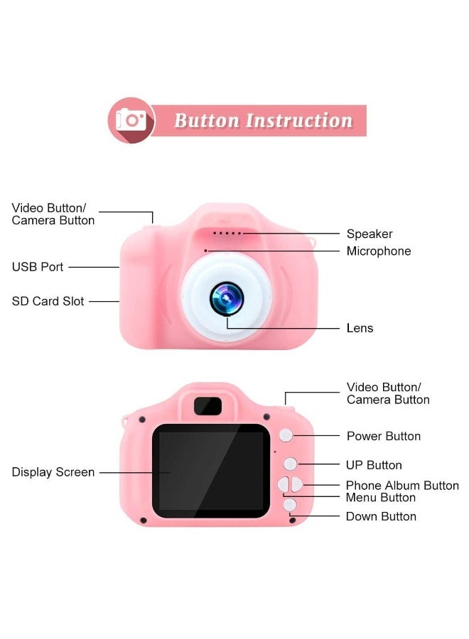 Yakiter Kids Camera Gifts for 3-8 Year Old Boys Girls,Mini Rechargeable Child Digital Camera Shockproof Video Camcorder Gifts for,8MP HD Video 2 Inch Screenfor Outdoor Play(32GB TF card and Card Readers),Pink - Image 2