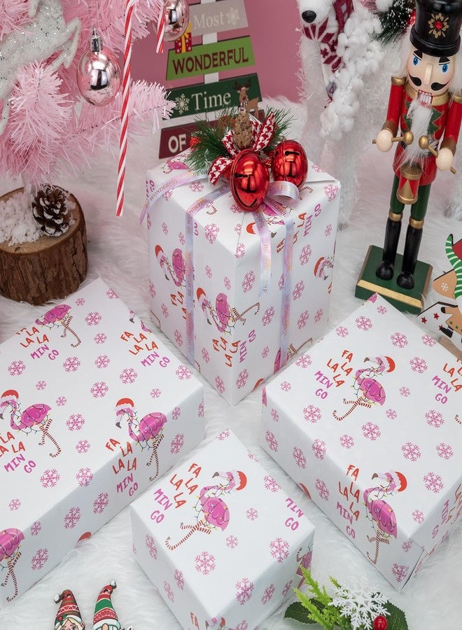 Vnaaem Pink Flamingo Christmas Wrapping Paper - 6 Sheets, 19.6 x 27.9 Inch, Premium Glossy Paper, Perfect for Christmas, Birthday, Wedding, Party - Image 2