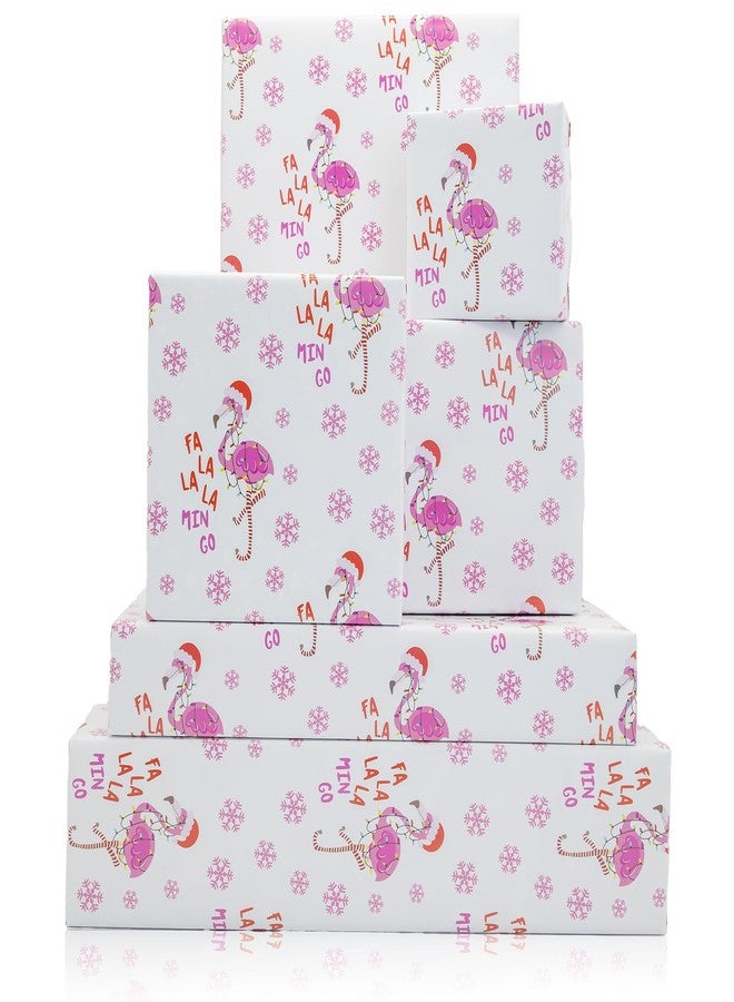 Vnaaem Pink Flamingo Christmas Wrapping Paper - 6 Sheets, 19.6 x 27.9 Inch, Premium Glossy Paper, Perfect for Christmas, Birthday, Wedding, Party - Image 1