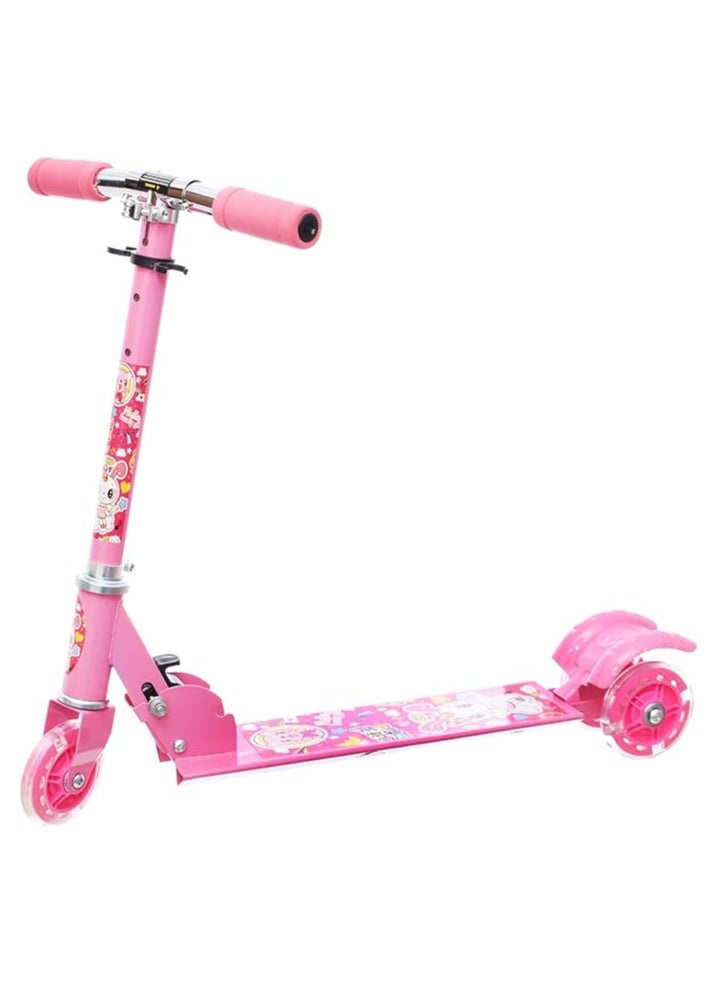 Generic Scooter front wheel With 2 rear wheels and Foot brake For Kids, Gift, fun and entertainment - Pink  - Image 1