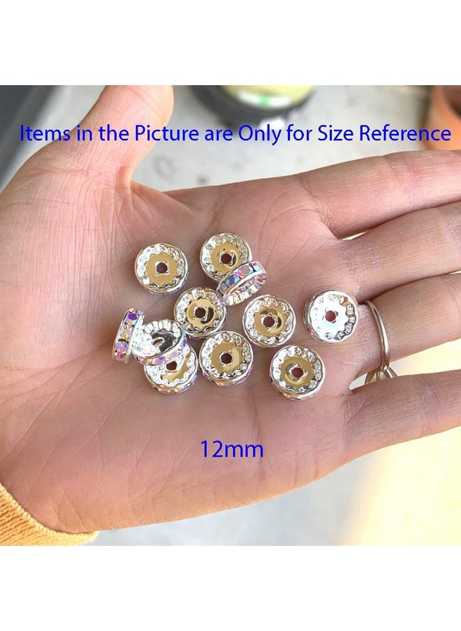 Adabele - 100Pcs Adabele Grade A 12Mm (0.47 Inch) Crystal Rhinestone Rondelle Spacer Loose Beads (Clear Crystal) Sterling Silver Plated Brass Round Metal Beads Cf1 1201 - Image 1