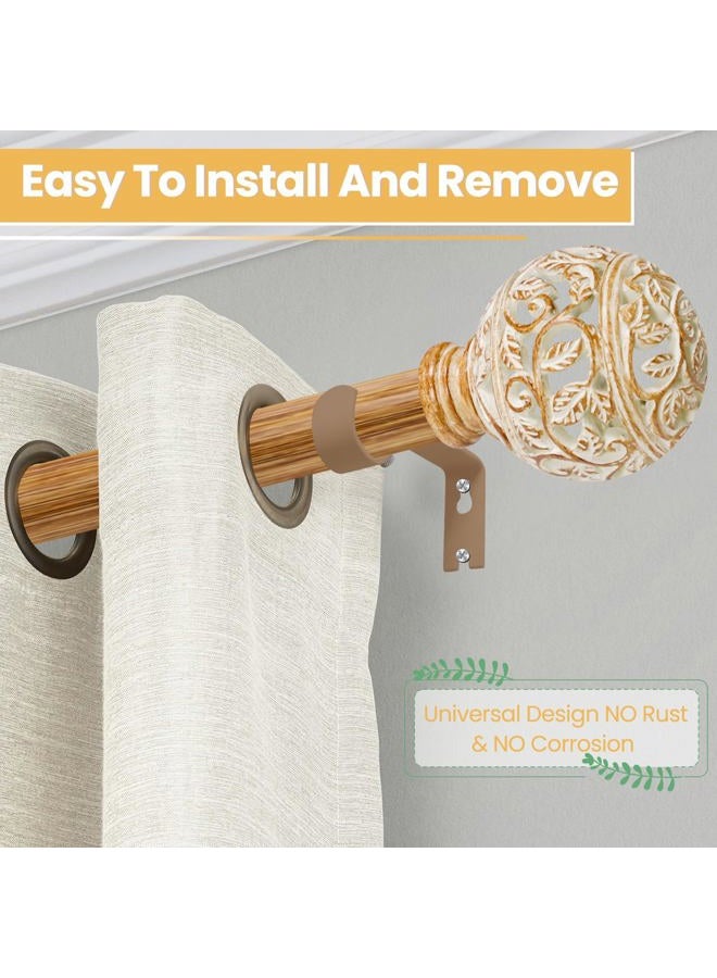 EQURROY Wood Curtain Rods 48-84 Inch Heavy Duty Adjustable - 1 Inch Diameter Blade Hollowed Out Decorative Design for Windows - Image 2