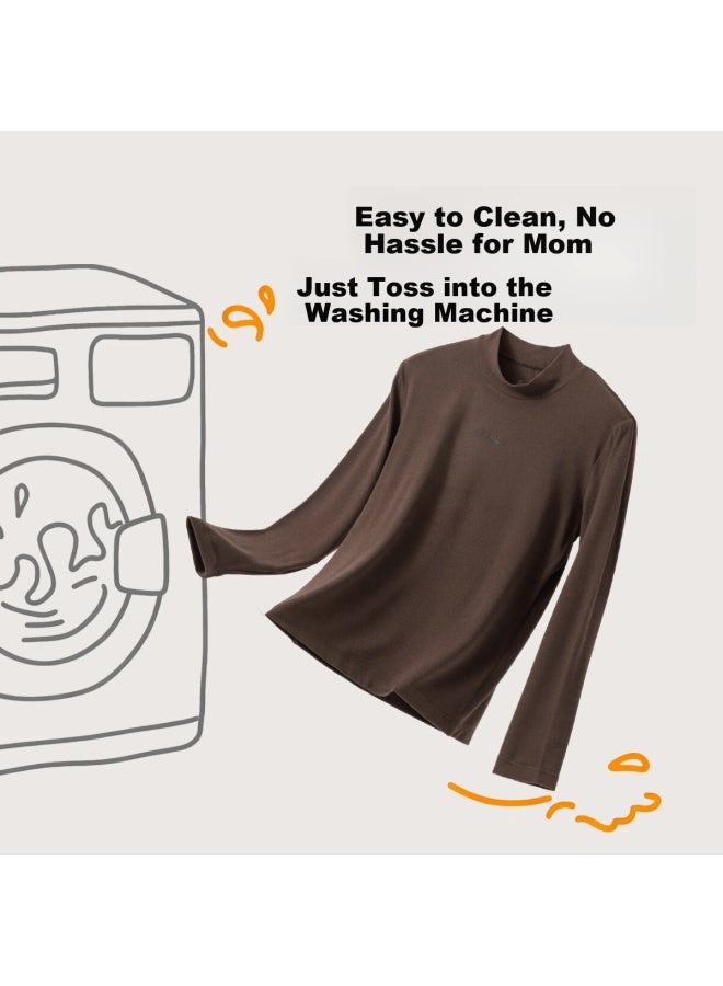 Top melon Dingguagua [school Uniform Essential Little Elastic T] Boys' Long Sleeve Cashmere Base Layer Mid-neck Children's Thermal Autumn Shirt Brown 130 - Image 2