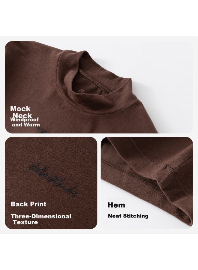 Top melon Dingguagua [school Uniform Essential Little Elastic T] Boys' Long Sleeve Cashmere Base Layer Mid-neck Children's Thermal Autumn Shirt Brown 130 - Image 3