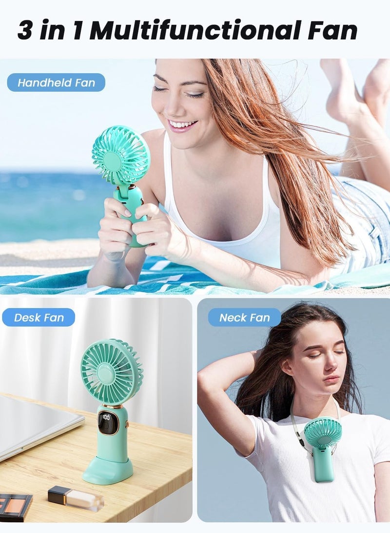 general Portable Handheld Fan, 4000mAh Battery Operated Fan with LED Display, Handheld/Neck/Desk 3 in 1 Personal Small Fan, 90° Foldable Desk Fan 5 Speed Lash Fan Makeup Fan for Women - Image 2