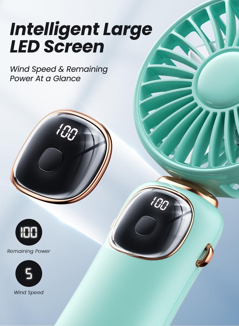 general Portable Handheld Fan, 4000mAh Battery Operated Fan with LED Display, Handheld/Neck/Desk 3 in 1 Personal Small Fan, 90° Foldable Desk Fan 5 Speed Lash Fan Makeup Fan for Women - Image 3
